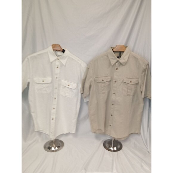 Covington Basic Editions Tan White Button Down Collared Shirts Size Medium - Picture 1 of 14